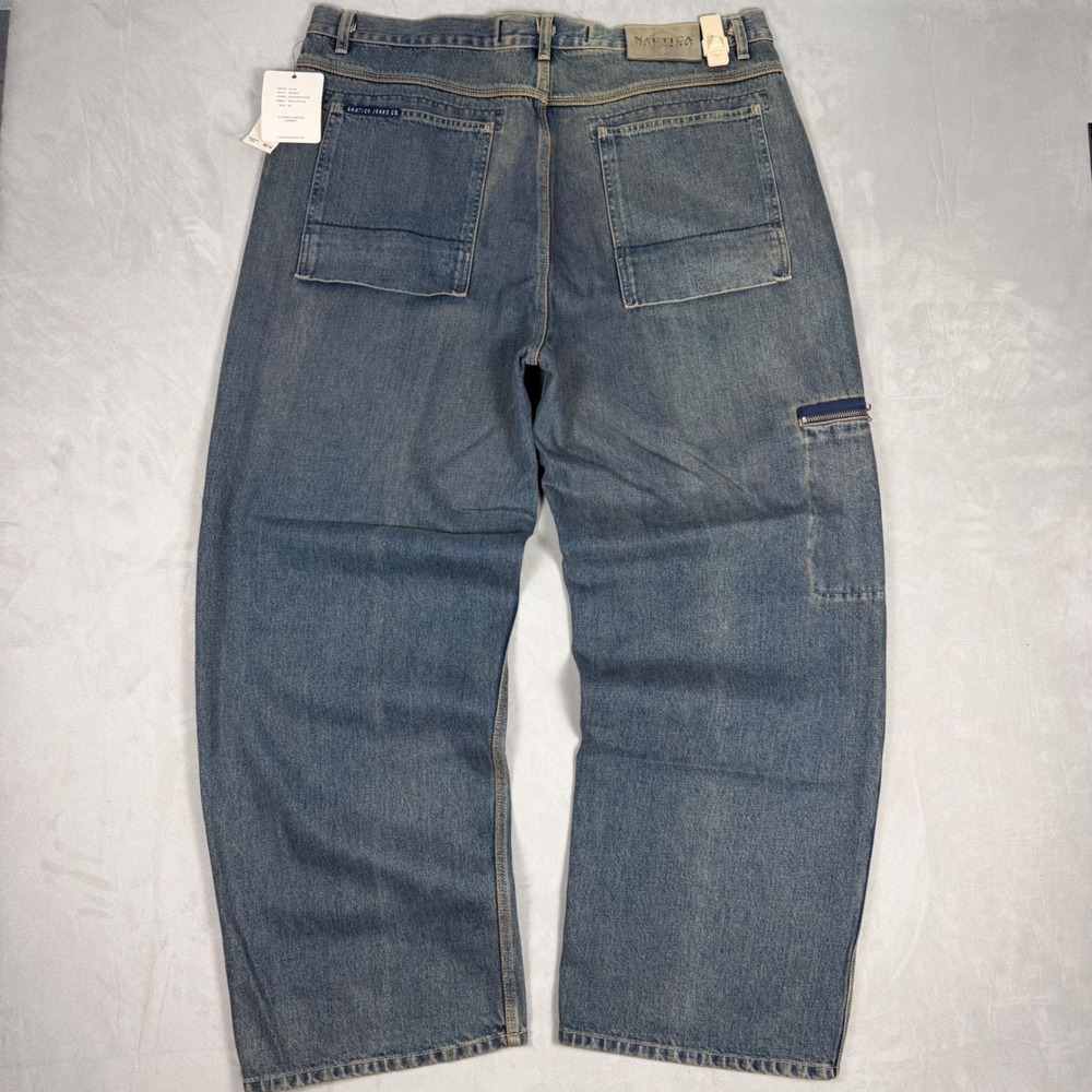 Y2K Mens Nautica Jeans Co Carpenter Baggy Wide Leg Denim Sand Stone 40x30